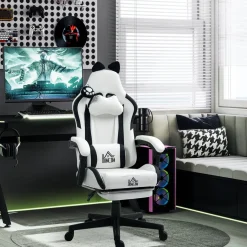 Silla gaming Cat Homcom 2 cojines + reposapiés 116-124x65x62 cm