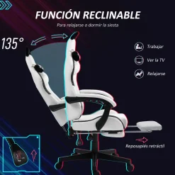 Silla gaming Cat Homcom 2 cojines + reposapiés 116-124x65x62 cm
