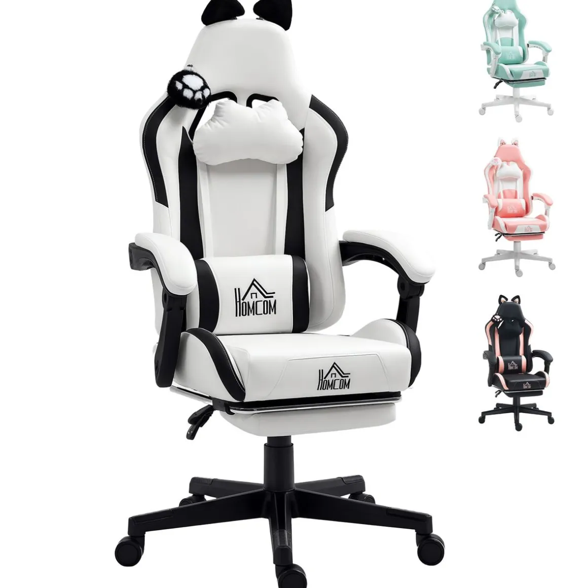 Silla gaming Cat Homcom 2 cojines + reposapiés 116-124x65x62 cm