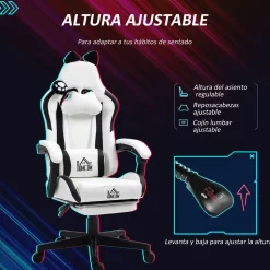 Silla gaming Cat Homcom 2 cojines + reposapiés 116-124x65x62 cm