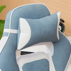 Silla gaming Gales Homcom reclinable + 2 cojines + reposapiés blanco/azul 94,5-102x63x145 cm