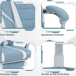 Silla gaming Gales Homcom reclinable + 2 cojines + reposapiés blanco/azul 94,5-102x63x145 cm