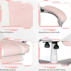 Silla gaming Play Homcom altura regulable + 6 modos de masaje + reposapiés retráctil rosa 115,5-123x63x63 cm