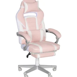 Silla gaming Play Homcom altura regulable + 6 modos de masaje + reposapiés retráctil rosa 115,5-123x63x63 cm