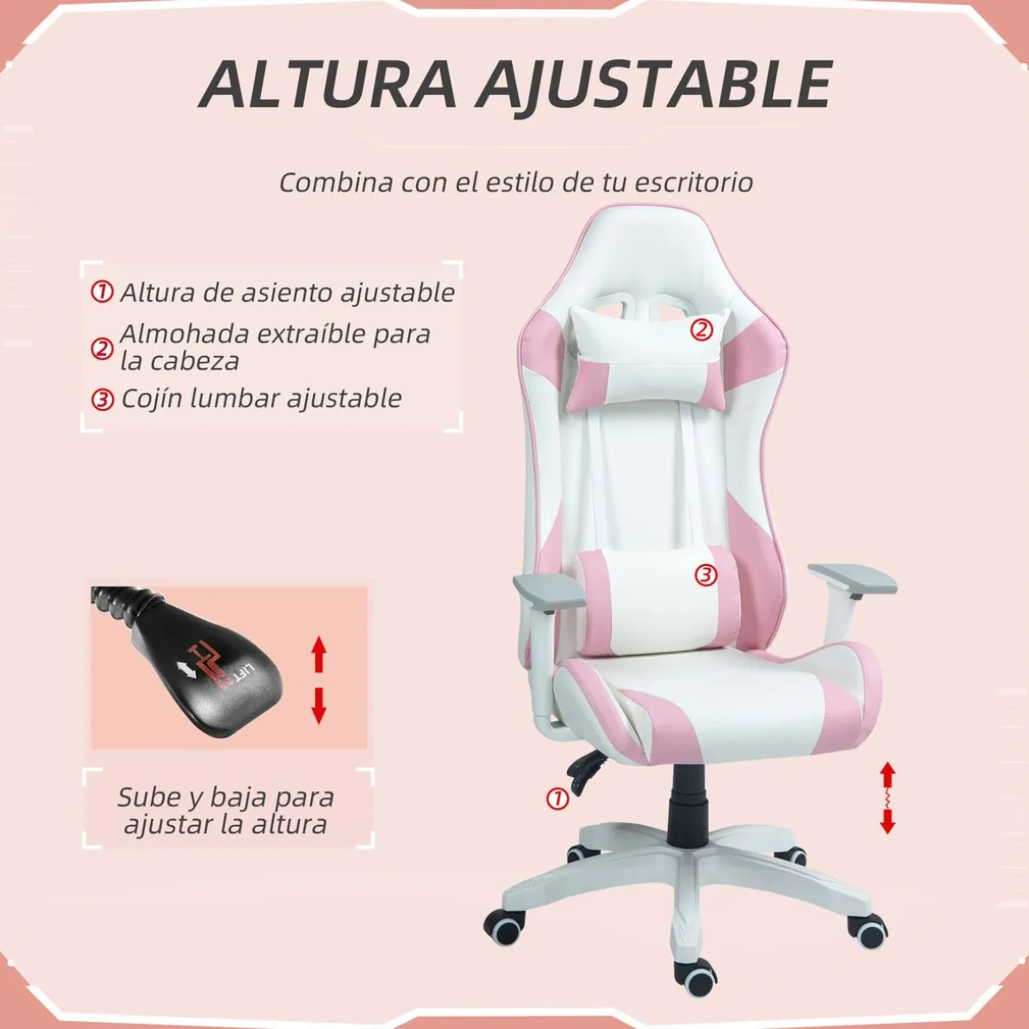 Silla gaming Powick Homcom altura ajustable 120-128x67x60 cm