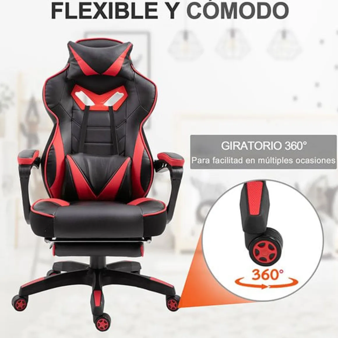 Silla gaming regulable con reposapiés