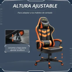 Silla gaming Vade Vinsetto altura regulable con reposacabzas negro/naranja 121-129x61x70 cm