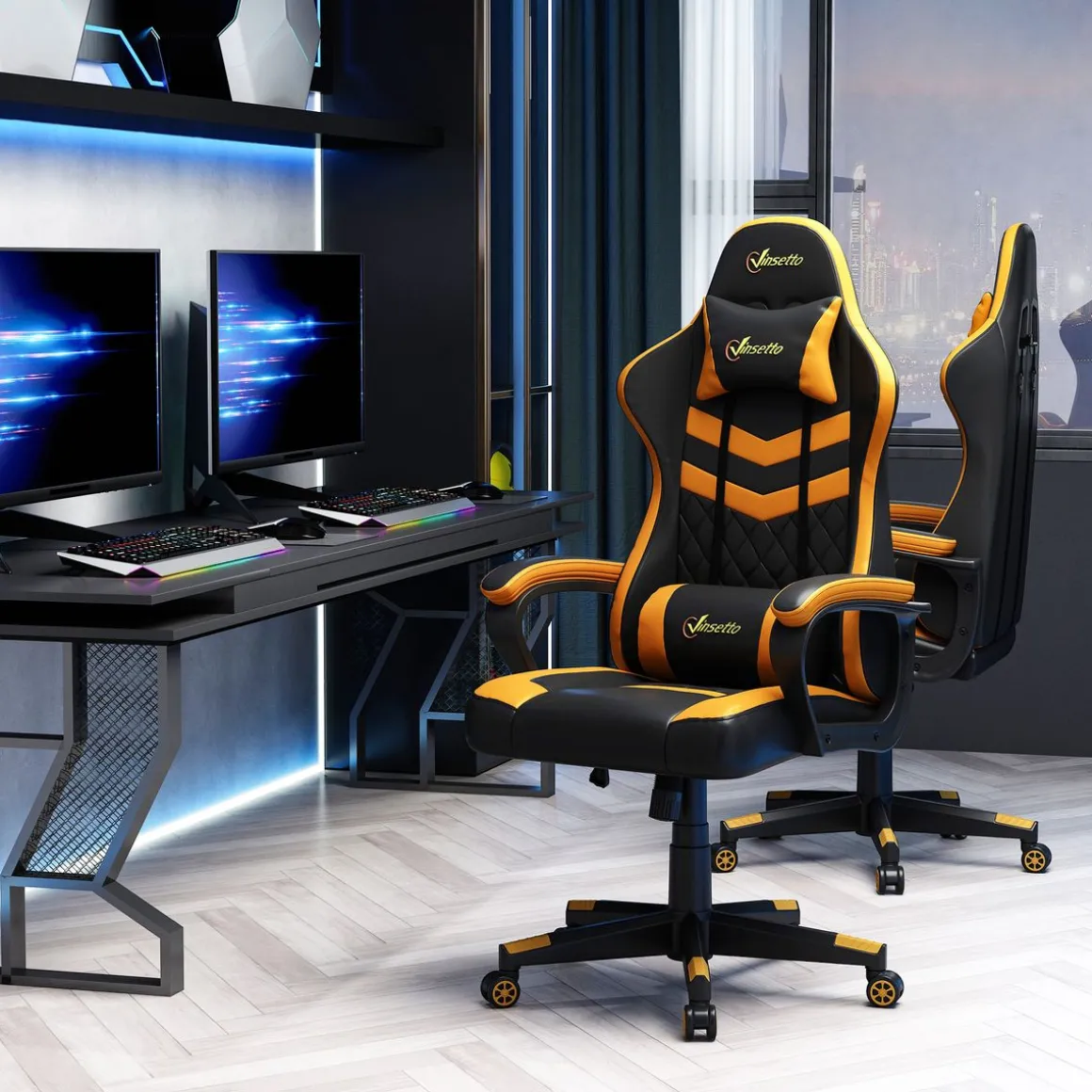 Silla gaming Vade Vinsetto altura regulable con reposacabzas negro/naranja 121-129x61x70 cm