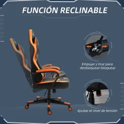 Silla gaming Vade Vinsetto altura regulable con reposacabzas negro/naranja 121-129x61x70 cm