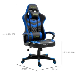 Silla gaming Vinsetto altura regulable reposacabezas cojín lumbar azul/negro 121/129x61x70 cm