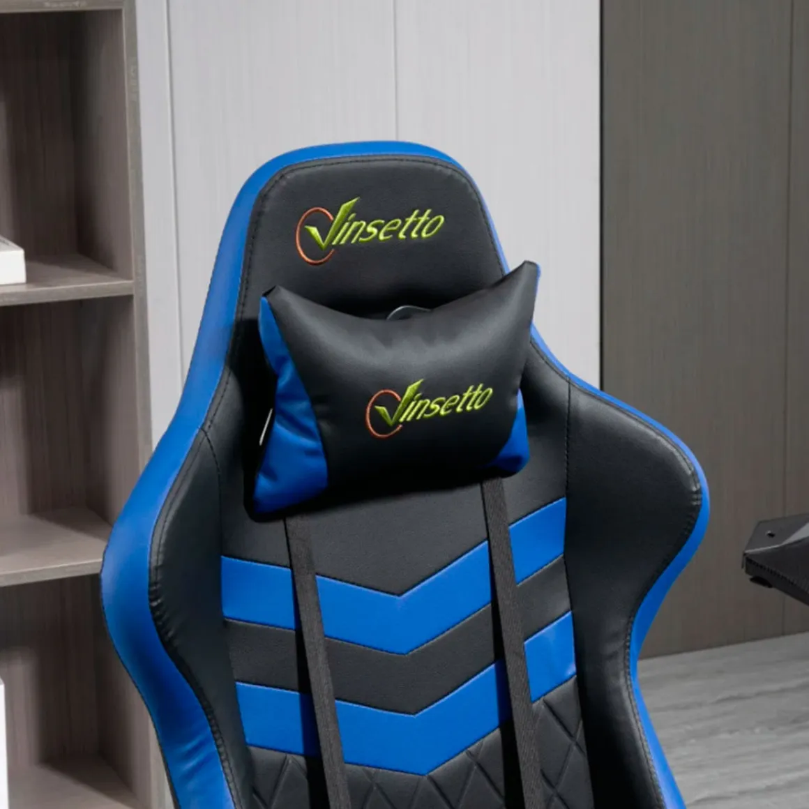 Silla gaming Vinsetto altura regulable reposacabezas cojín lumbar azul/negro 121/129x61x70 cm