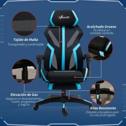 Silla Gaming Vinsetto con reposapies azul/negro 119-129x65x65 cm