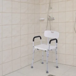 Silla para ducha Homcom regulable con respaldo+reposabrazos blanco 71-84x51,5x43,5 cm