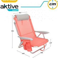 Silla plegable Aktive 4 posiciones con cojín + bolsillo + asa 76x64x45 cm
