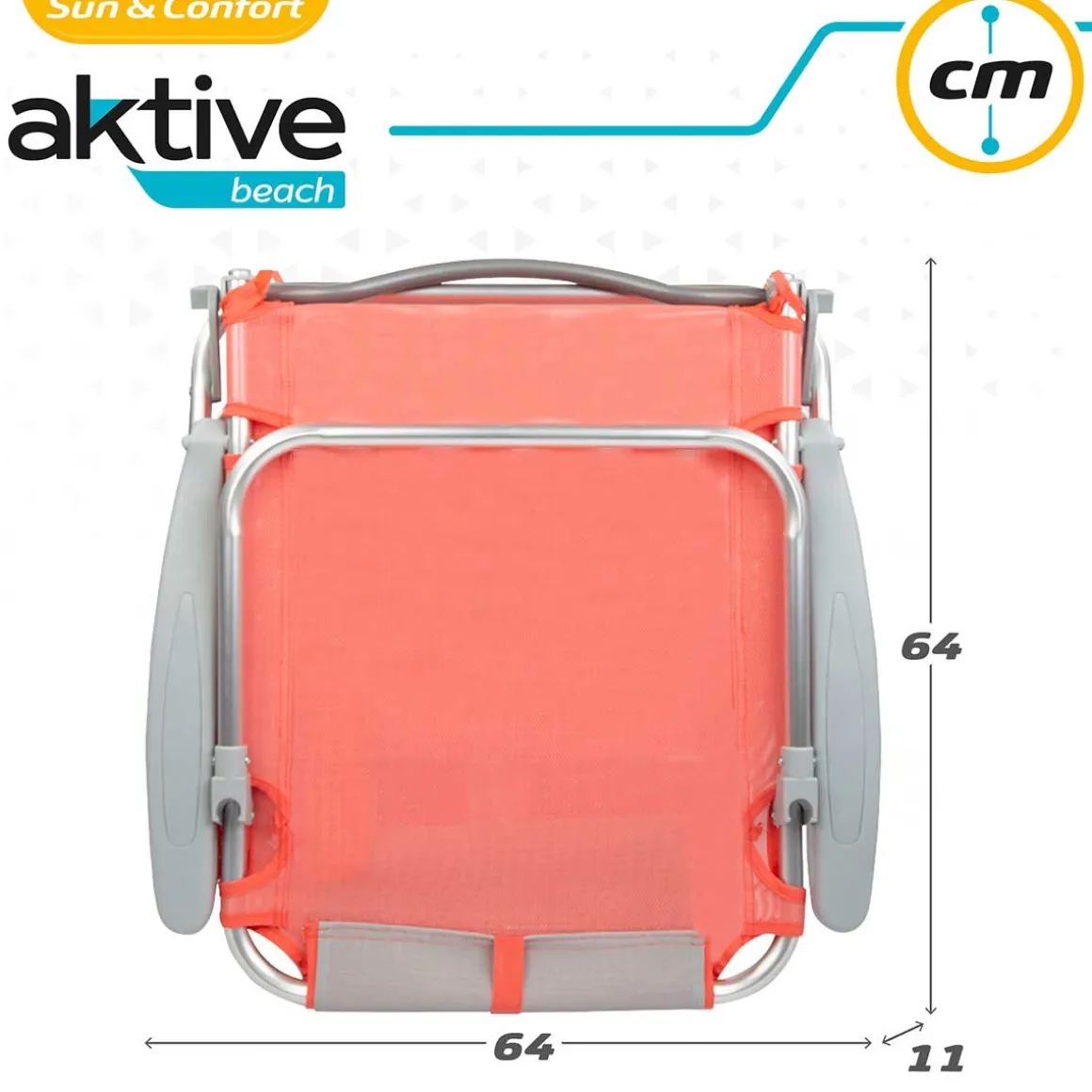 Silla plegable Aktive 4 posiciones con cojín + bolsillo + asa 76x64x45 cm