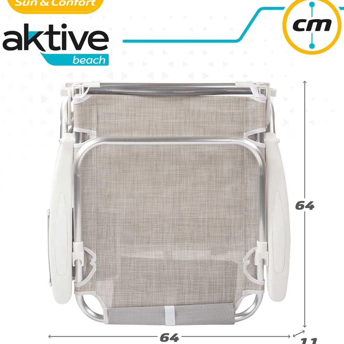 Silla plegable Aktive 4 posiciones con cojín + bolsillo + asa 76x64x45 cm