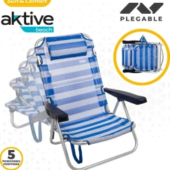 Silla plegable Aktive multiposición + cojín azul 84x54x46 cm