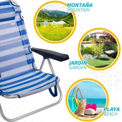 Silla plegable Aktive multiposición + cojín azul 84x54x46 cm