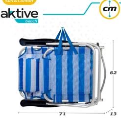 Silla plegable Aktive multiposición + cojín azul 84x54x46 cm