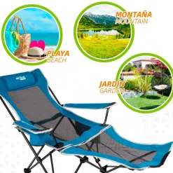 Silla tumbona Aktive Camping 2 posiciones con cojín azul