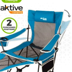 Silla tumbona Aktive Camping 2 posiciones con cojín azul