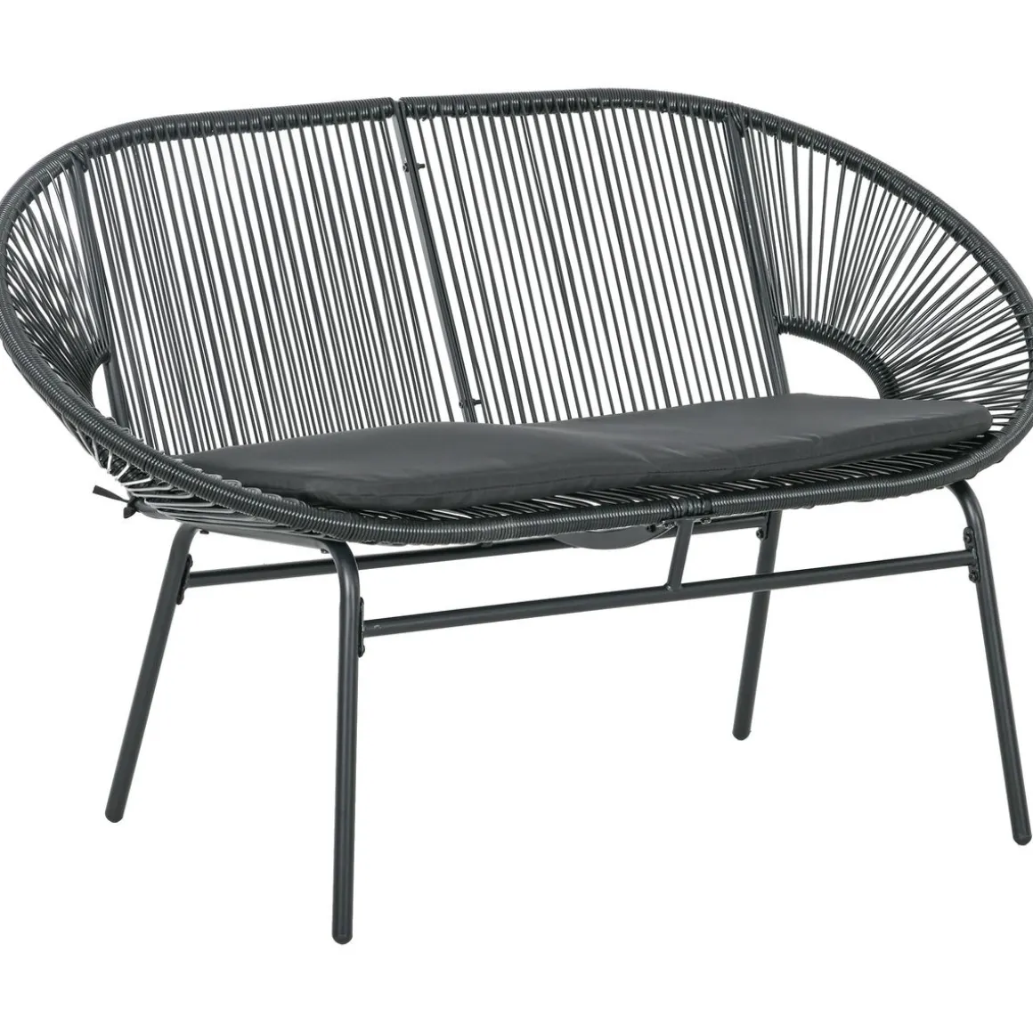 Sillón Acapulco Outsunny 2 plazas 260kg exterior negro 83x132x72 cm