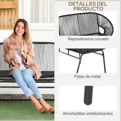 Sillón Acapulco Outsunny 2 plazas 260kg exterior negro 83x132x72 cm