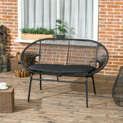 Sillón Acapulco Outsunny 2 plazas 260kg exterior negro 83x132x72 cm