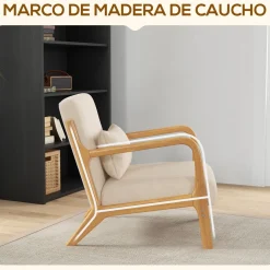Sillón Batuta Homcom acolchado con reposabrazos beige 76x61x78 cm