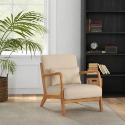 Sillón Batuta Homcom acolchado con reposabrazos beige 76x61x78 cm