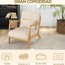 Sillón Batuta Homcom acolchado con reposabrazos beige 76x61x78 cm