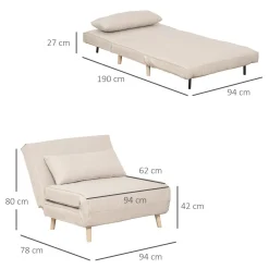 Sillón cama Derby Homcom respaldo ajustable beige 80x94x78 cm