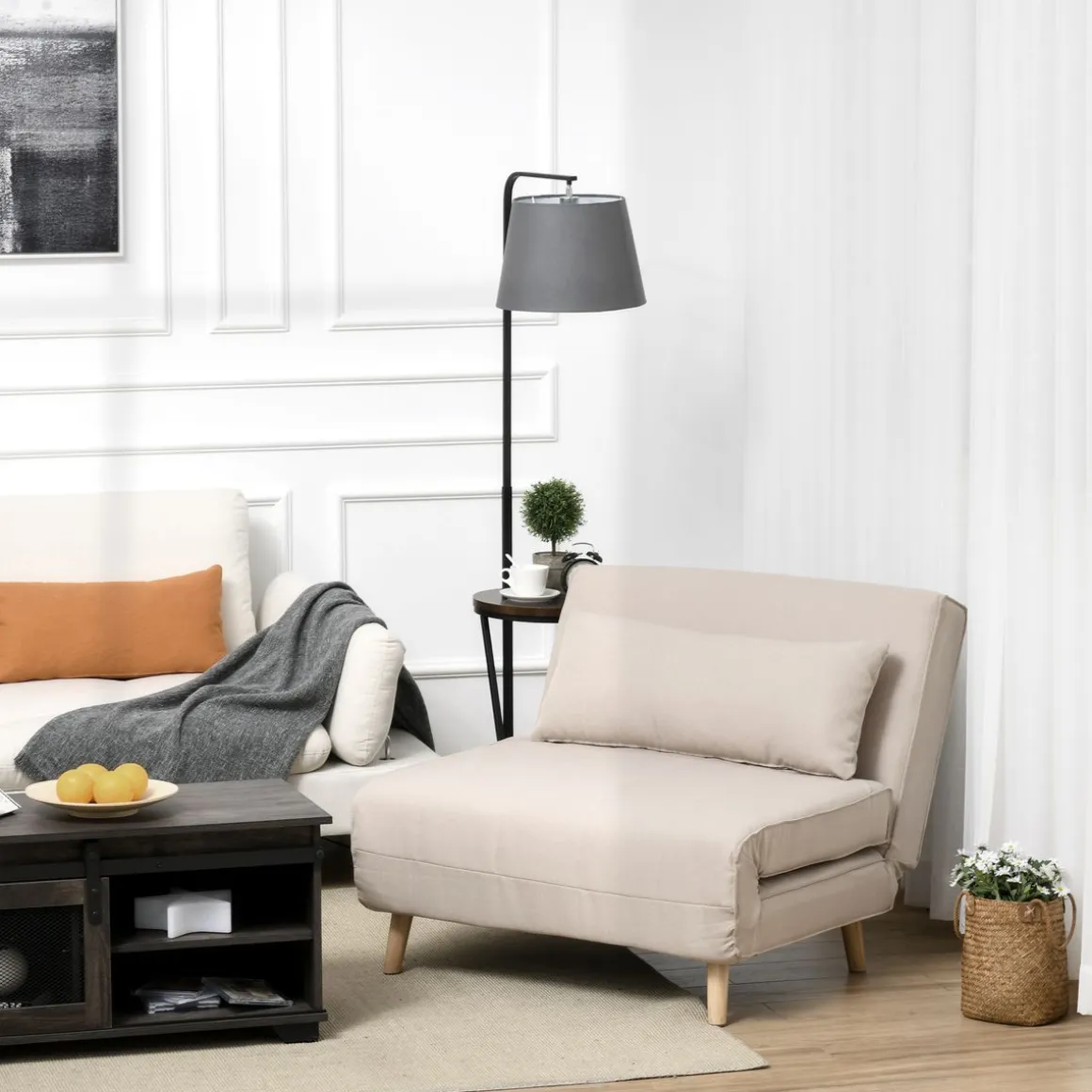 Sillón cama Derby Homcom respaldo ajustable beige 80x94x78 cm