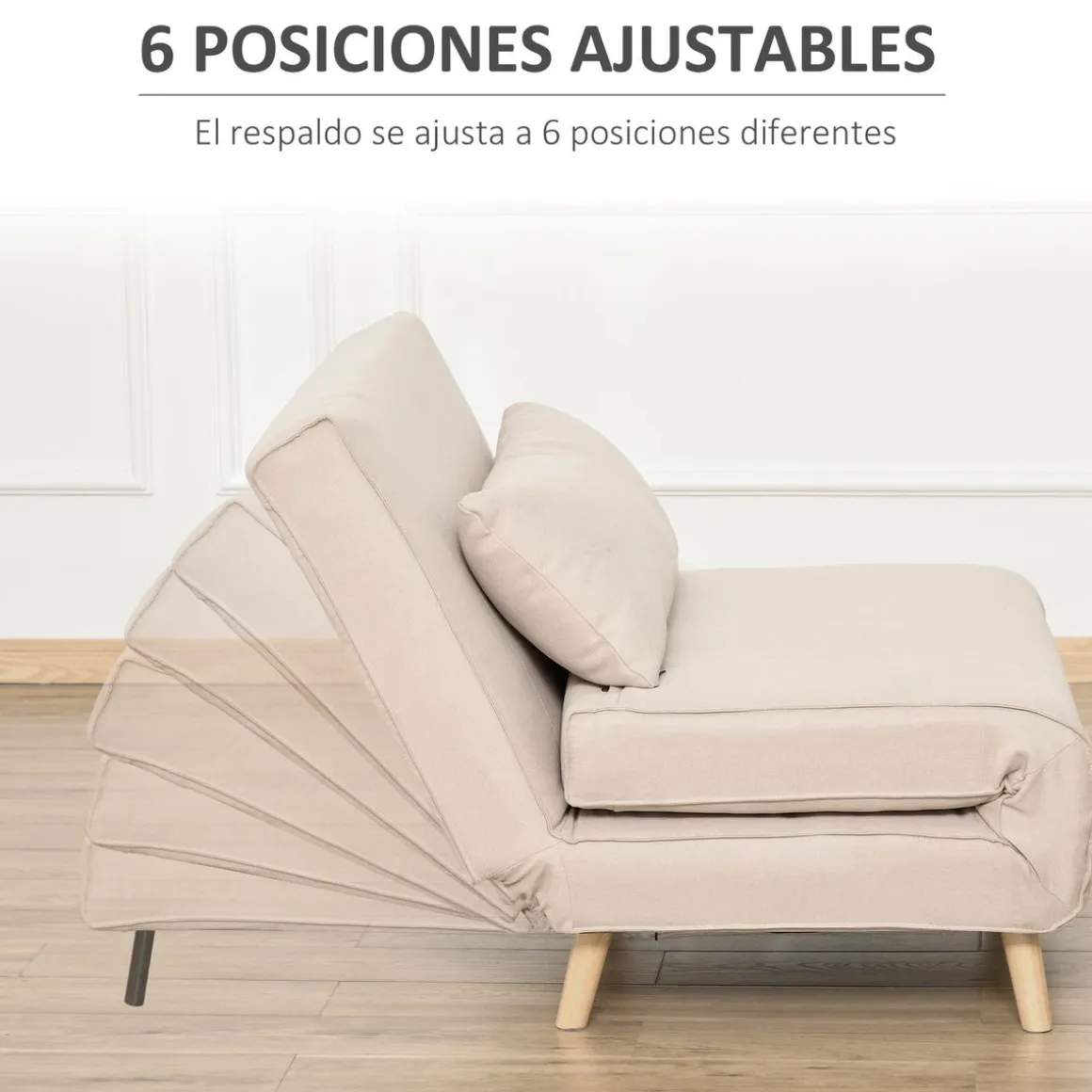 Sillón cama Derby Homcom respaldo ajustable beige 80x94x78 cm