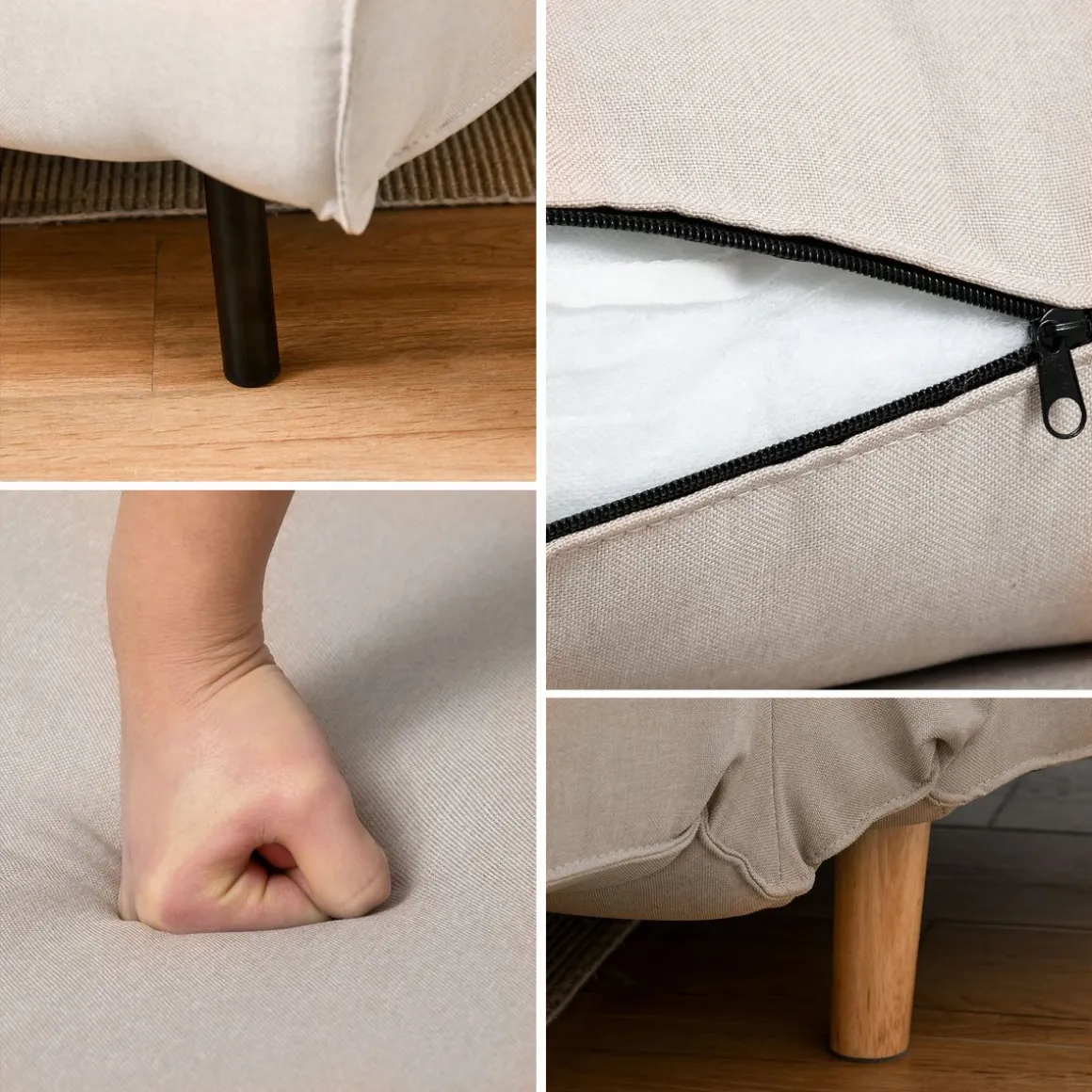 Sillón cama Derby Homcom respaldo ajustable beige 80x94x78 cm