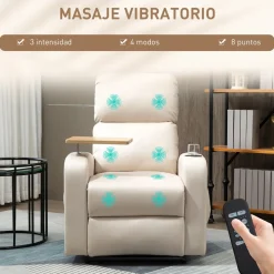Sillón de masaje Dile Homcom con mesa giratoria 4 modos beige 105x77x93 cm