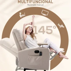 Sillón de masaje Dile Homcom con mesa giratoria 4 modos beige 105x77x93 cm