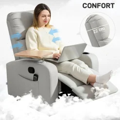 Sillón de masaje Kaede Homcom 4 modos + bandeja + portavasos gris 105x77x93 cm