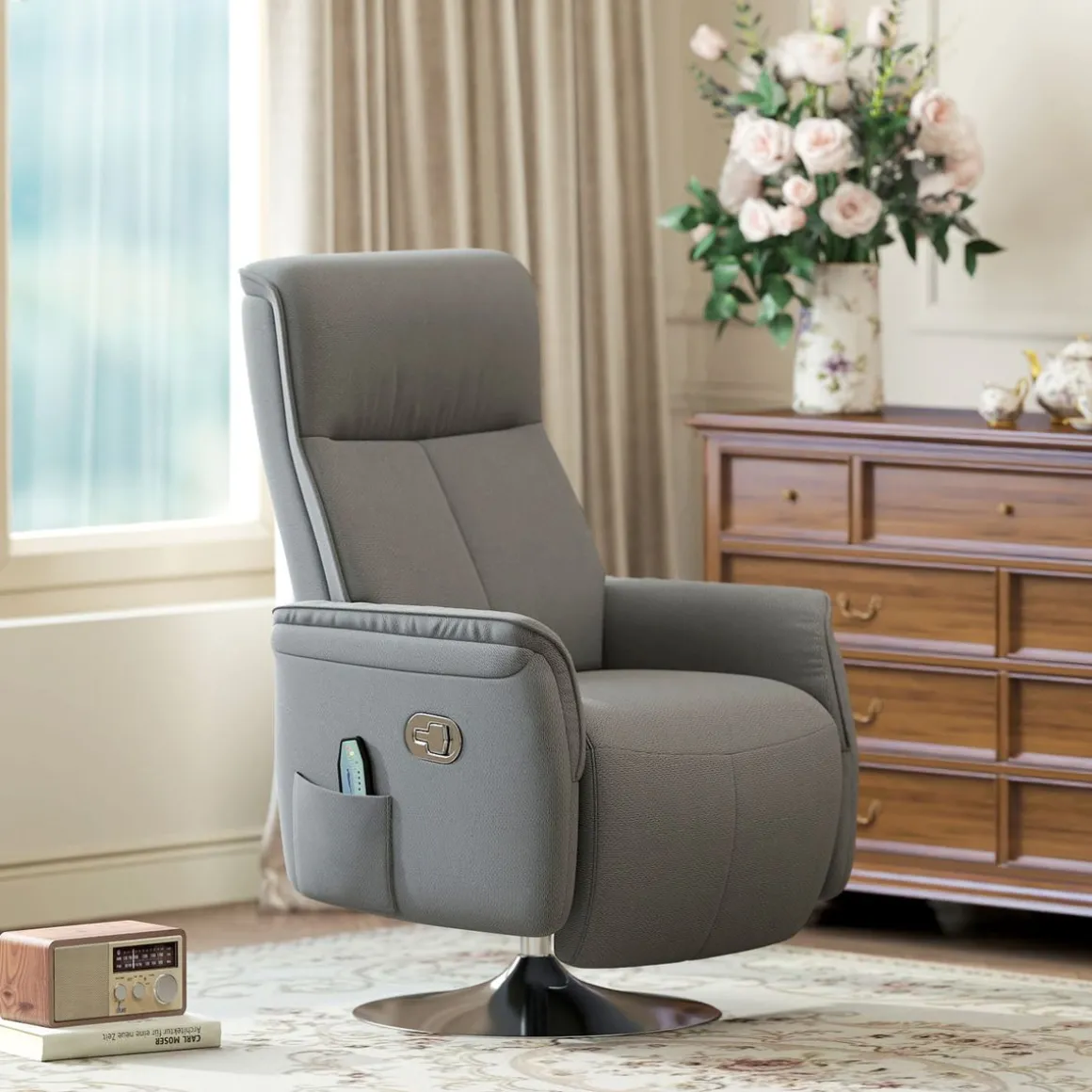 Sillón de masaje Kira Homcom 10 puntos de masaje + reposapiés + mando gris 117x68,5x77 cm