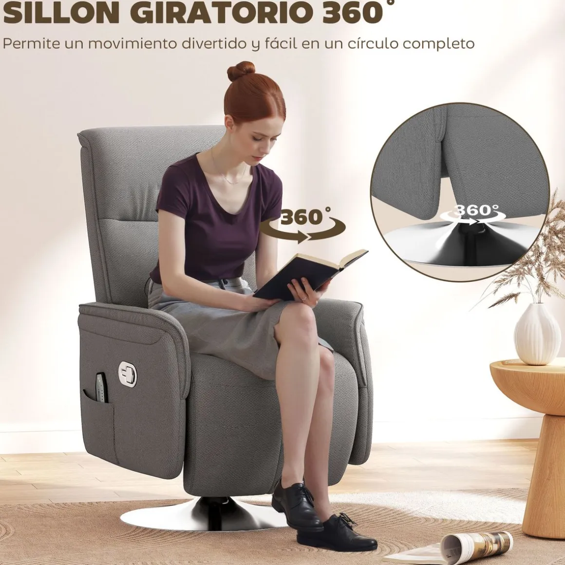 Sillón de masaje Kira Homcom 10 puntos de masaje + reposapiés + mando gris 117x68,5x77 cm