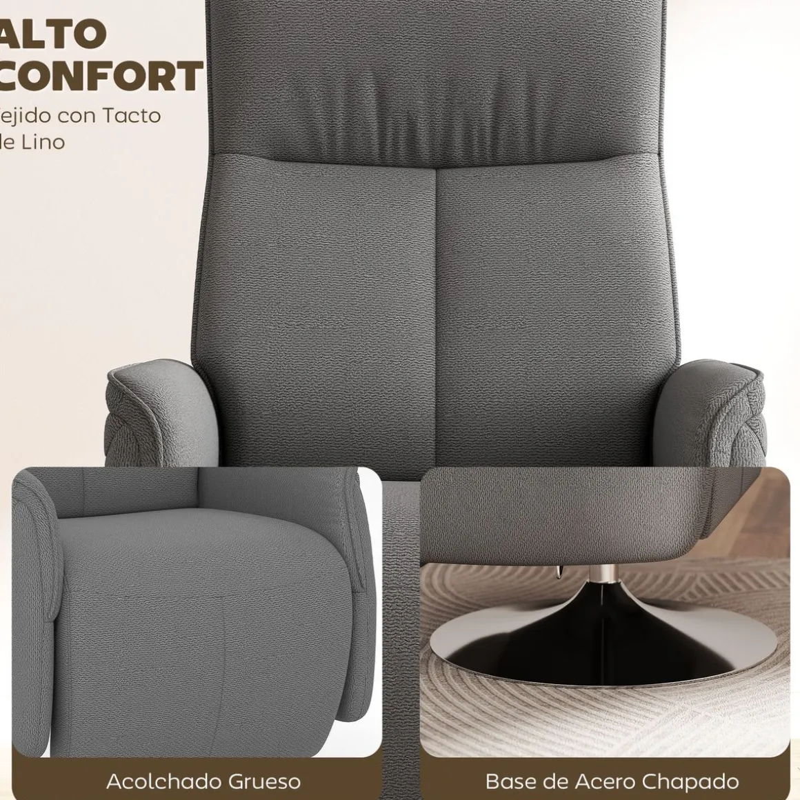 Sillón de masaje Kira Homcom 10 puntos de masaje + reposapiés + mando gris 117x68,5x77 cm