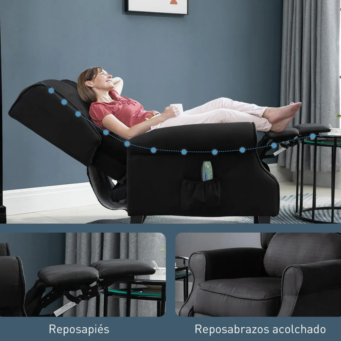 Sillón de masaje Madreselva Homcom reclinable con mando a distancia 101x78x83-153 cm