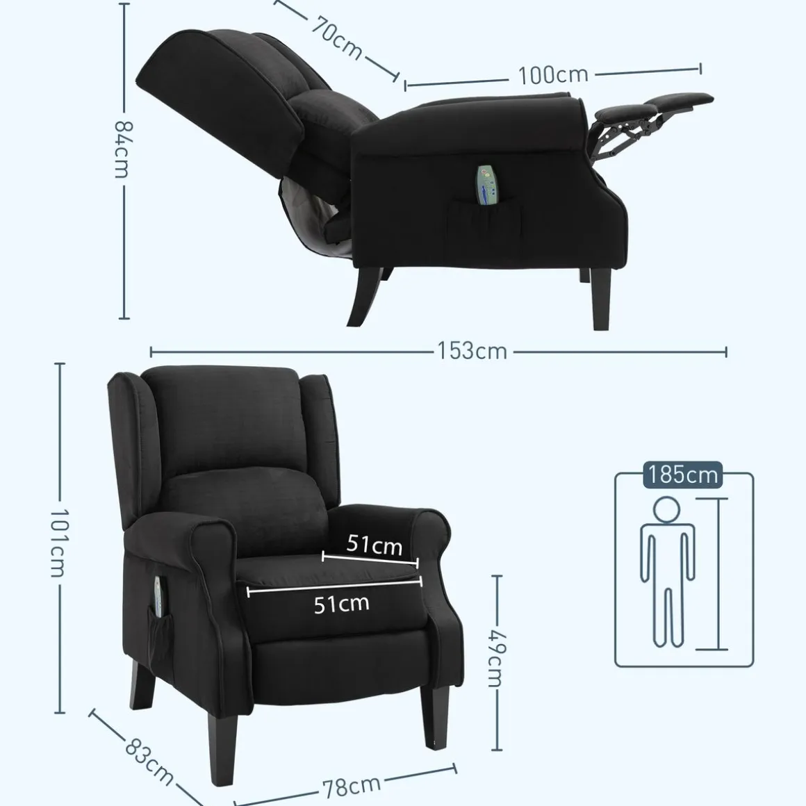 Sillón de masaje Madreselva Homcom reclinable con mando a distancia 101x78x83-153 cm