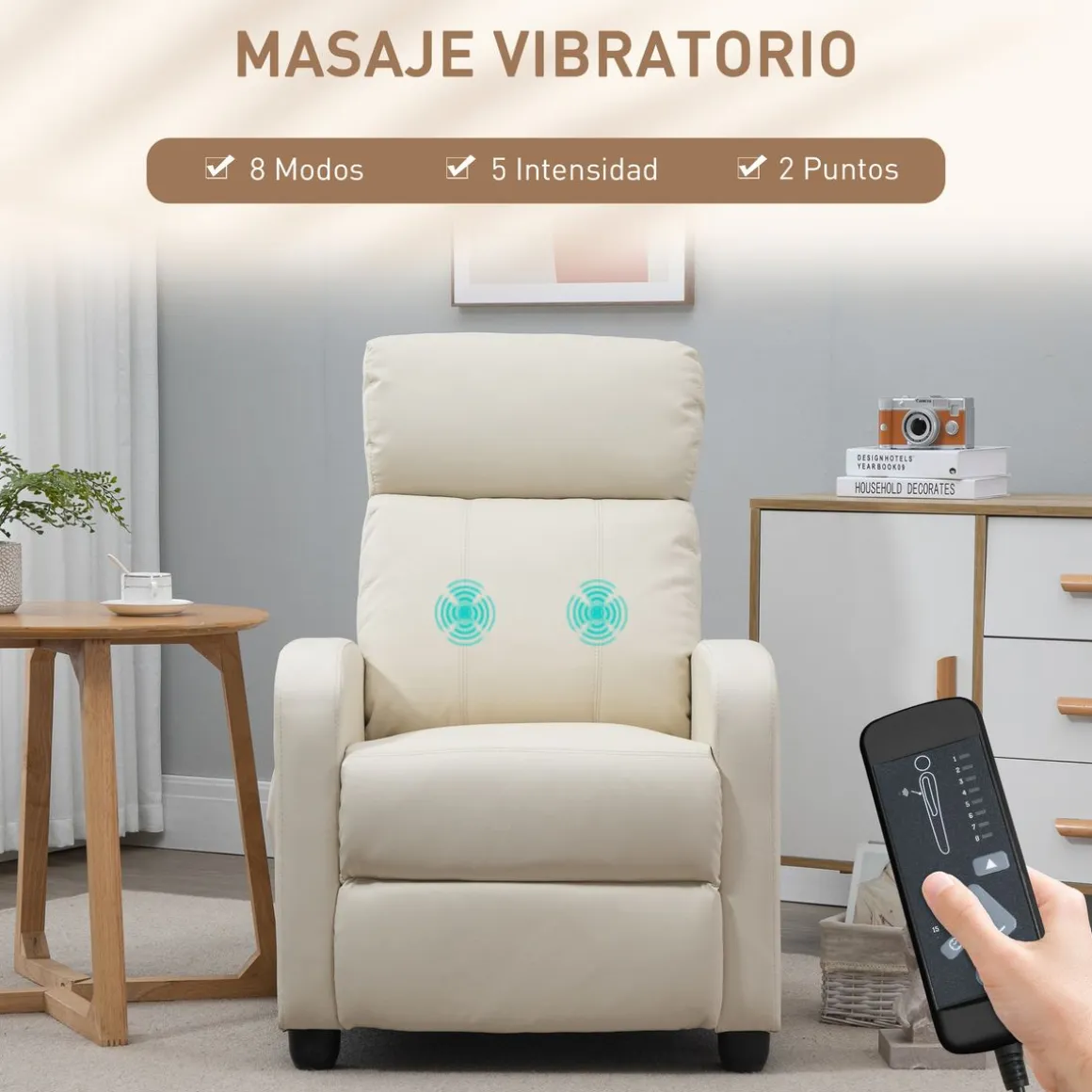 Sillón de masaje Rumbo Homcom 8 programas 5 intensidades crema 98x68x88 cm