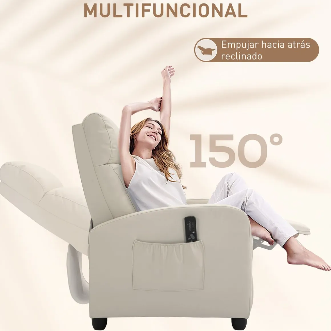 Sillón de masaje Rumbo Homcom 8 programas 5 intensidades crema 98x68x88 cm