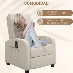 Sillón de masaje Rumbo Homcom 8 programas 5 intensidades crema 98x68x88 cm