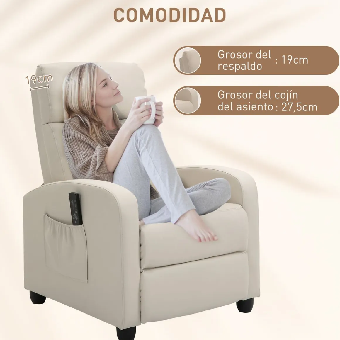 Sillón de masaje Rumbo Homcom 8 programas 5 intensidades crema 98x68x88 cm
