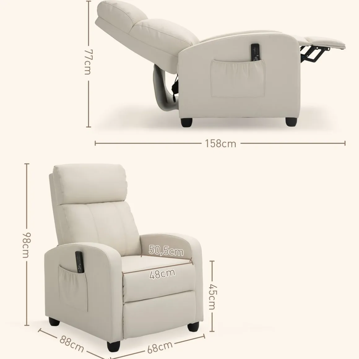 Sillón de masaje Rumbo Homcom 8 programas 5 intensidades crema 98x68x88 cm