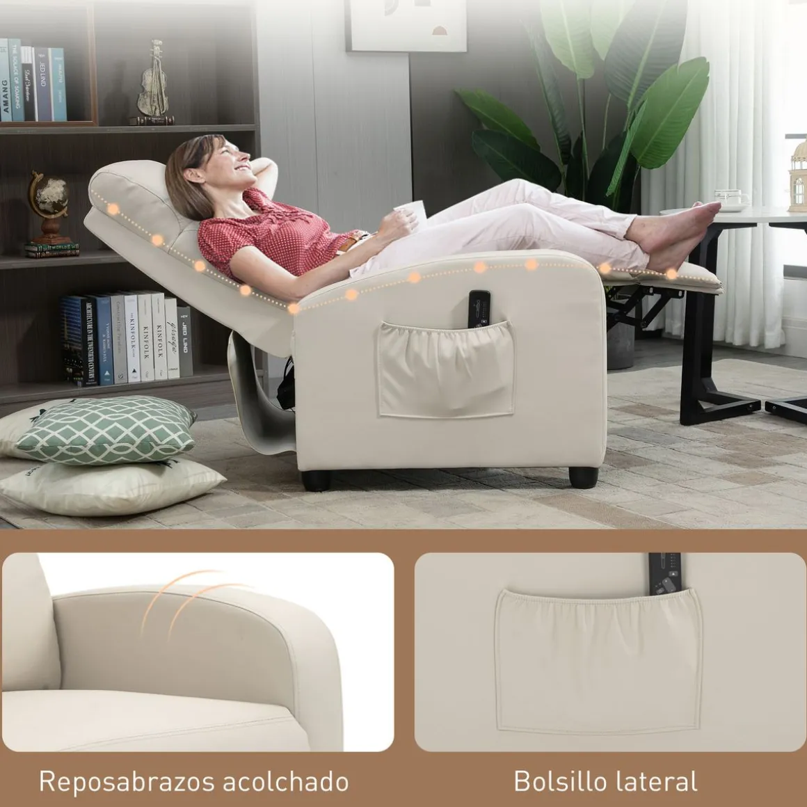Sillón de masaje Rumbo Homcom 8 programas 5 intensidades crema 98x68x88 cm