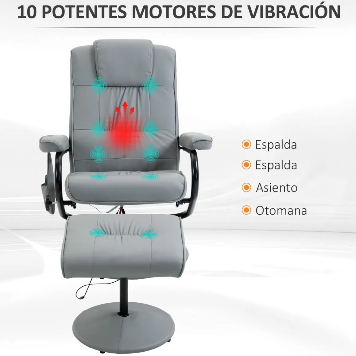 Sillón de masaje Valentín Homcom reclinable 10 puntos de masaje gris 102x77x88 cm